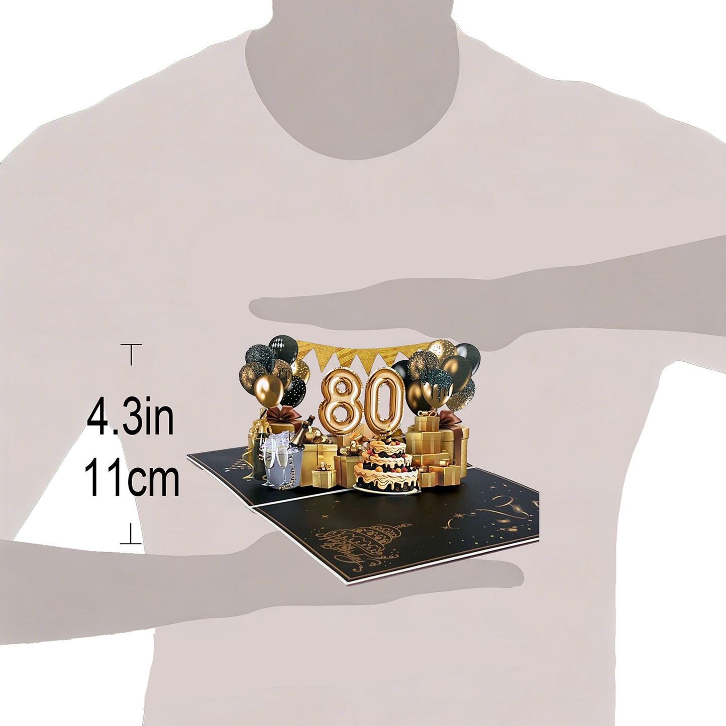 Black and Golden Birthday Card For 80th(Balloon Number)