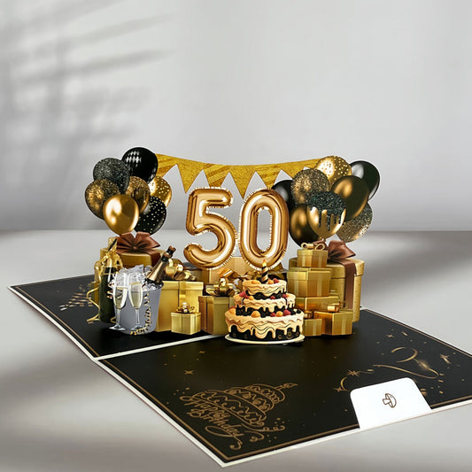 Black and Golden Birthday Card For 50th(Balloon Number)