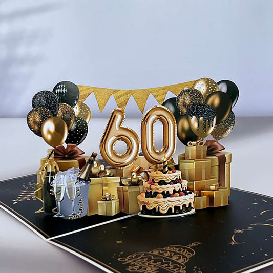 Black and Golden Birthday Card For 60th(Balloon Number)