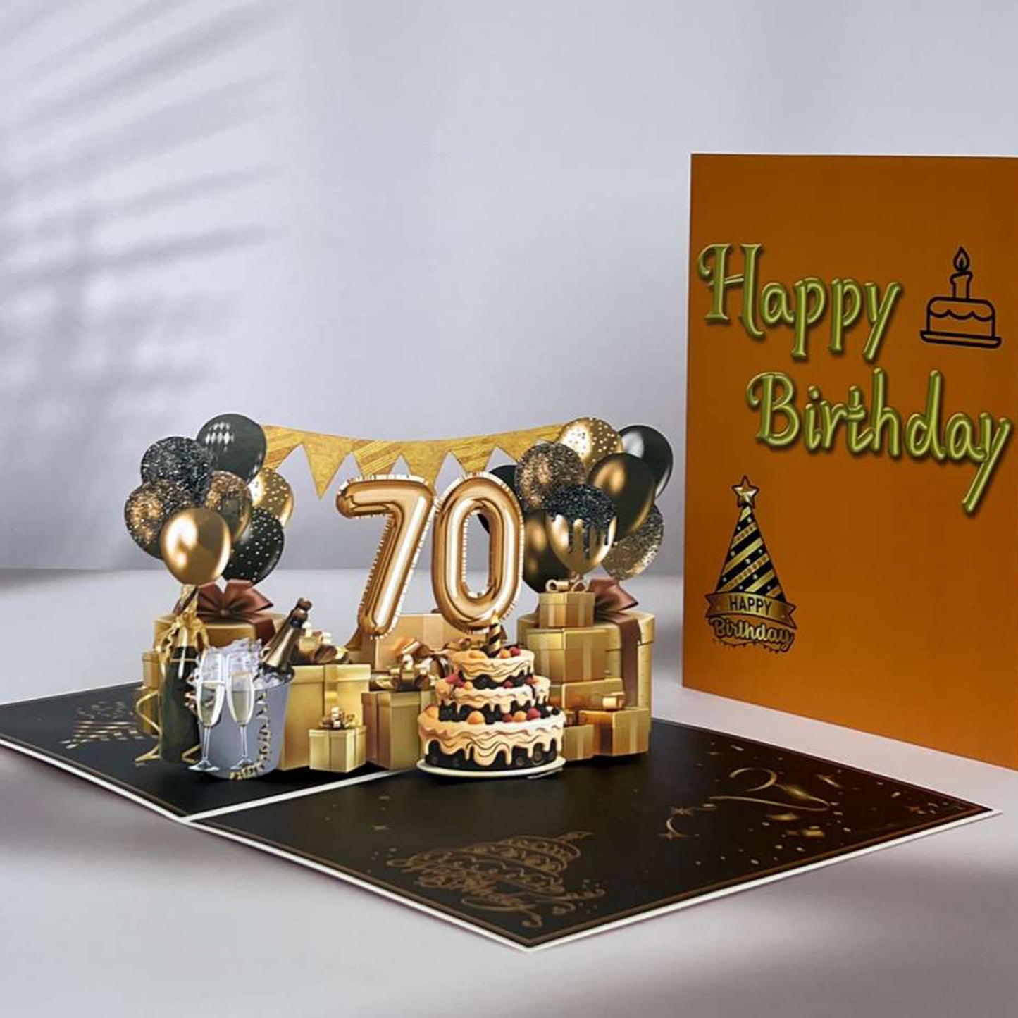 Black and Golden Birthday Card For 70th(Balloon Number)