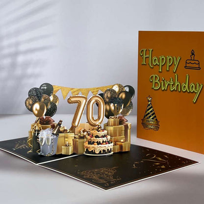 Black and Golden Birthday Card For 70th(Balloon Number)