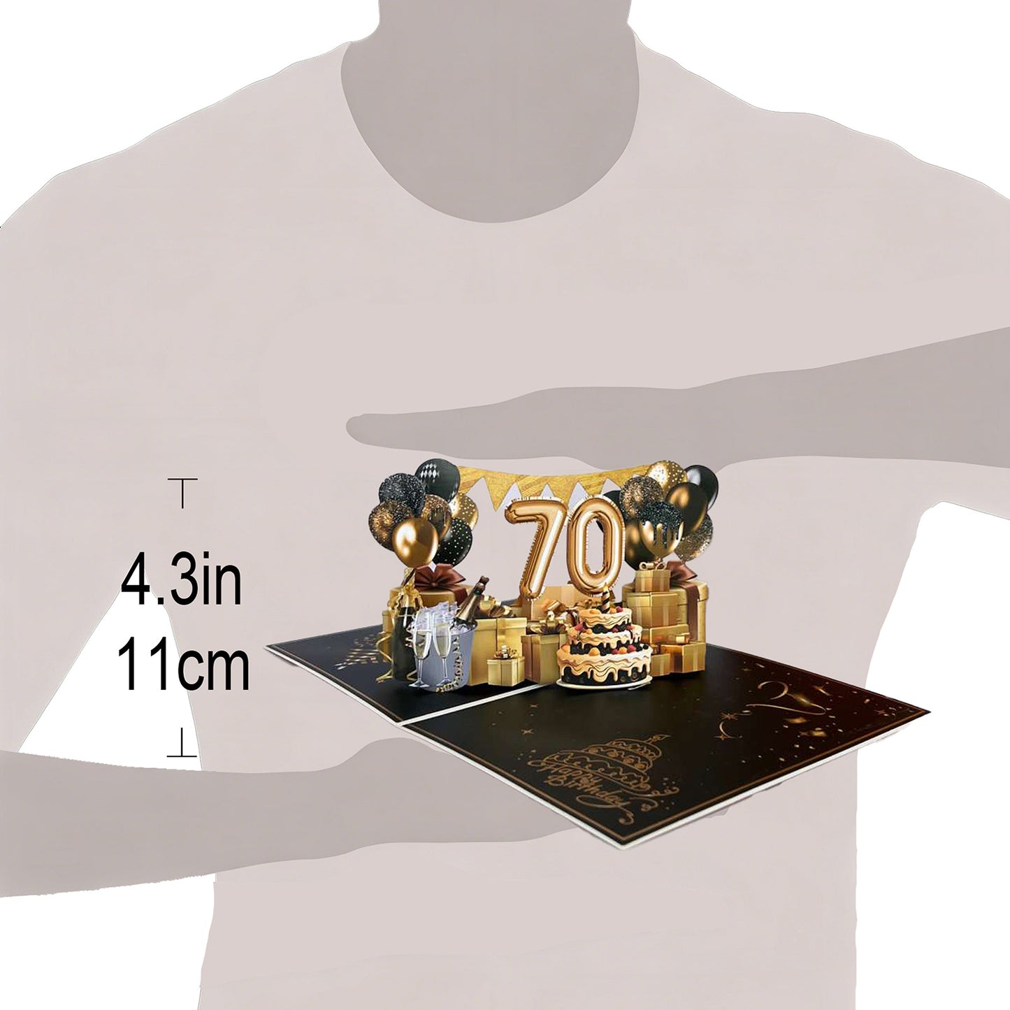 Black and Golden Birthday Card For 70th(Balloon Number)