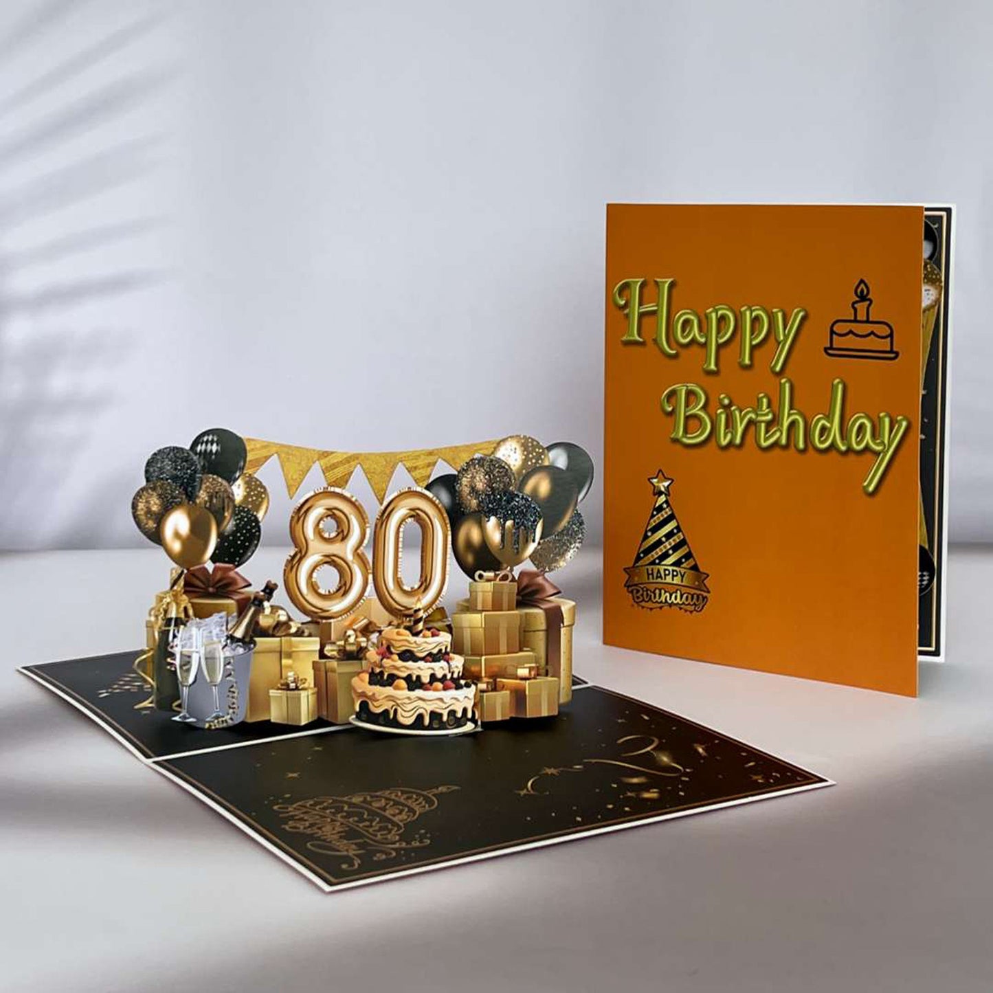 Black and Golden Birthday Card For 80th(Balloon Number)