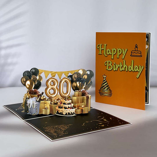 Black and Golden Birthday Card For 80th(Balloon Number)