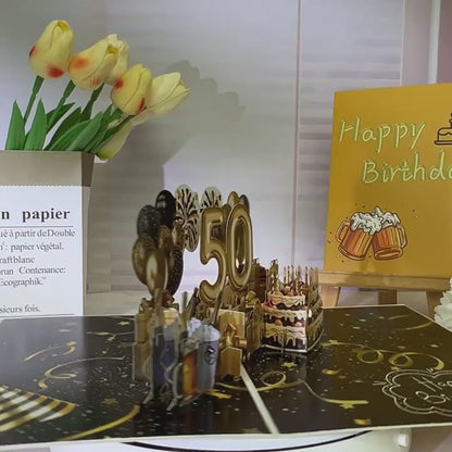 Black and Golden Birthday Card For 50th