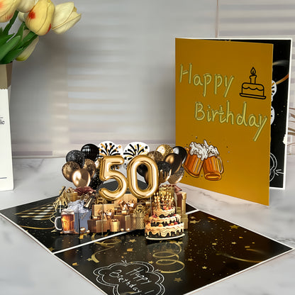 Black and Golden Birthday Card For 50th
