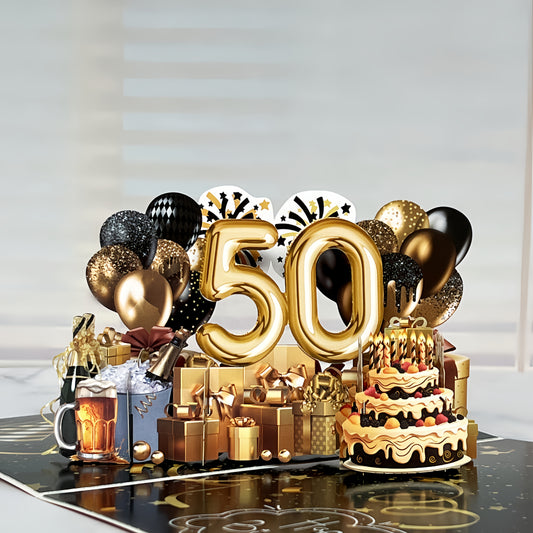 Black and Golden Birthday Card For 50th
