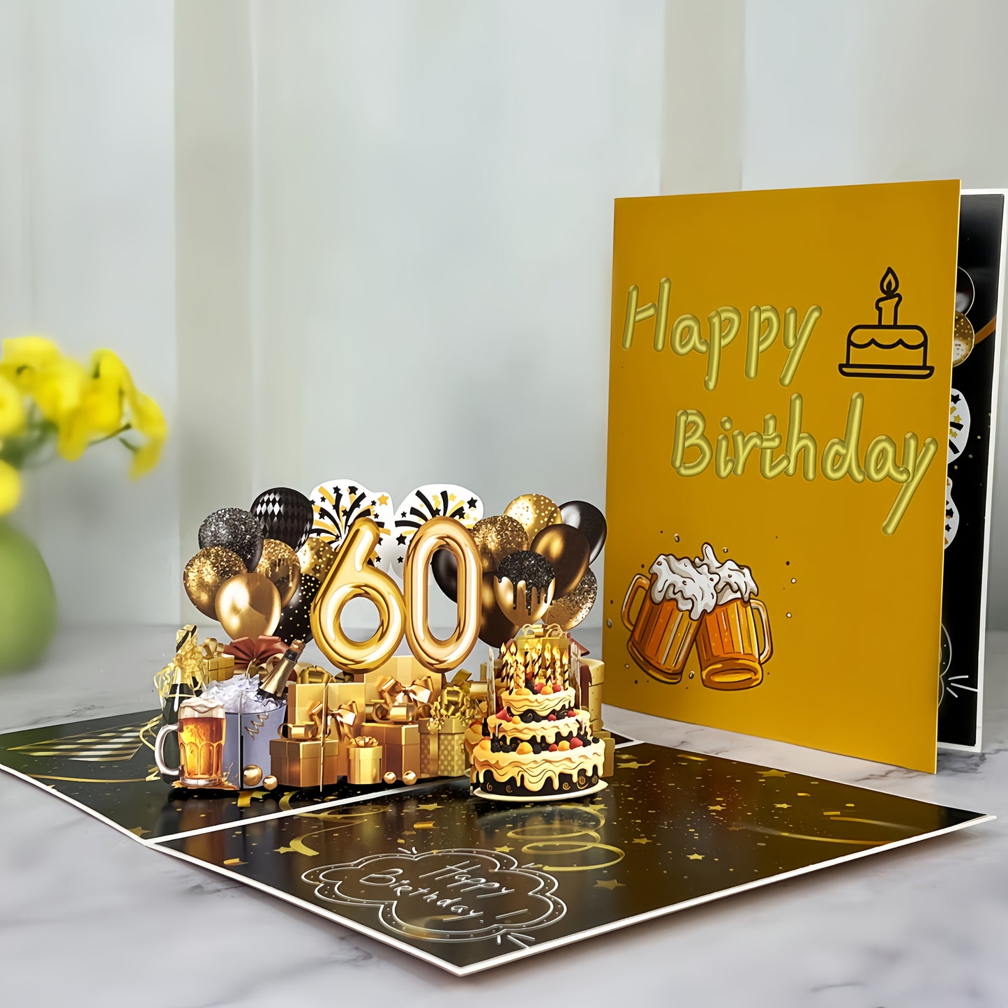 Black and Golden Birthday Card For 60th