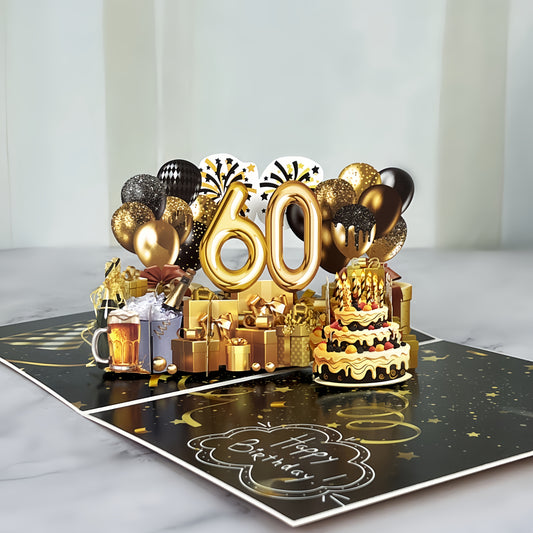 Black and Golden Birthday Card For 60th